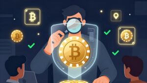 Аналитик изучает защищенный чип, помогая выбрать честный сервис из топ крипто-казино 2026