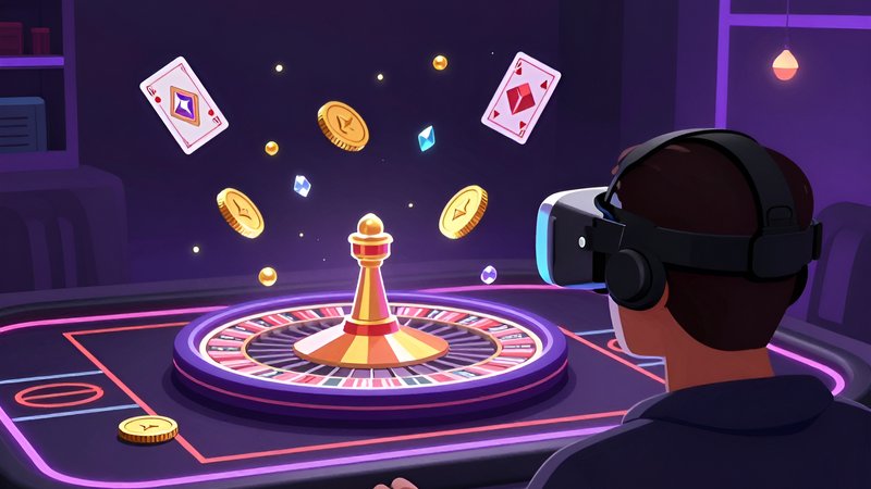 Футуристическое казино в VR-очках, демонстрирующее главные тренды крипто-гемблинга 2026 года для игроков